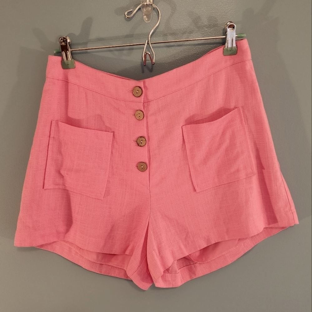 4SI3NNA Linen Blend Button Front Bubblegum Pink Shorts in Size M